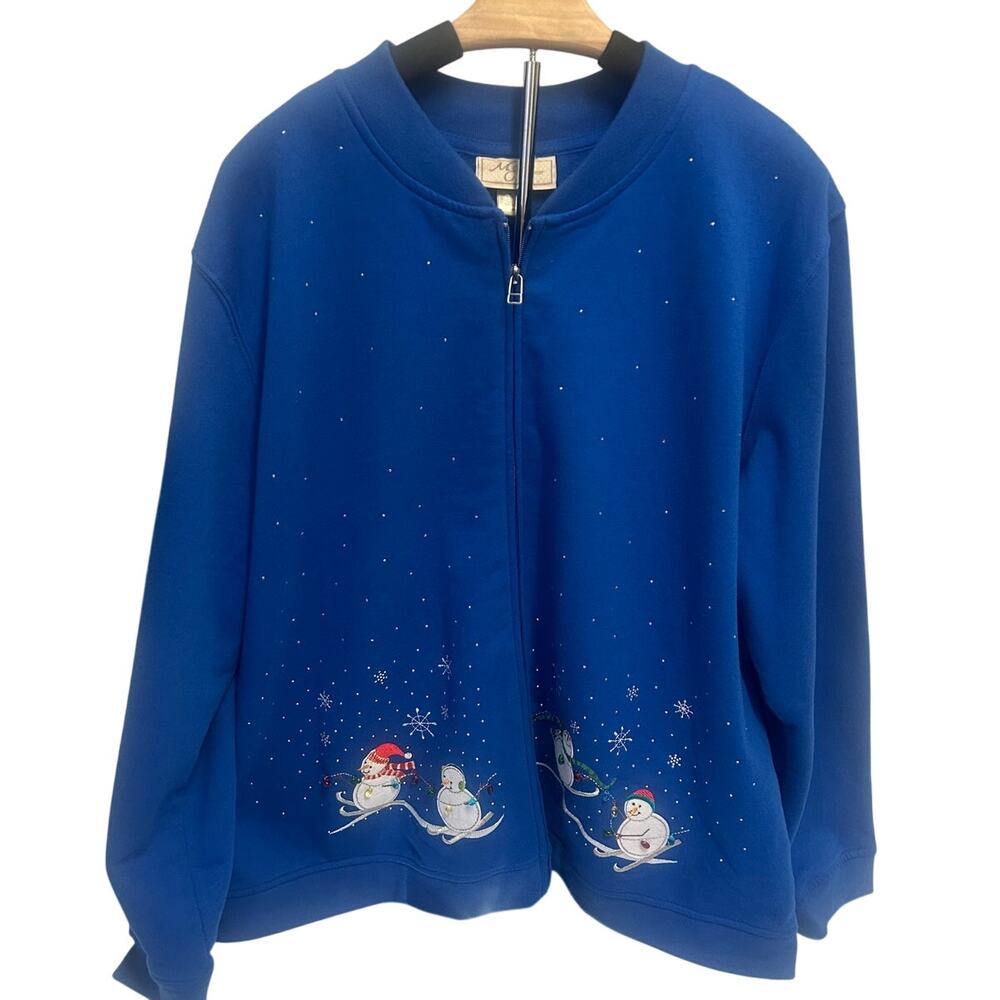 M & C Sportswear Full zip fleece Christmas jacket embroidered winter scene